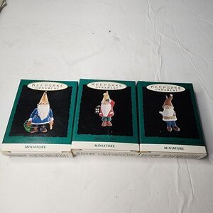 Hallmark vintage 1990s Gnomes Keepsake ornaments lot of 3 mini